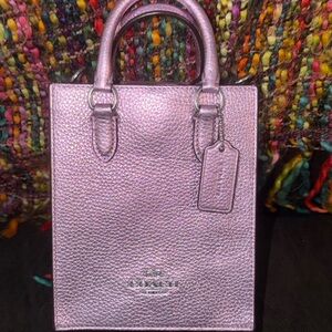Coach Metallic Pink Crossbody Tote evening Bag